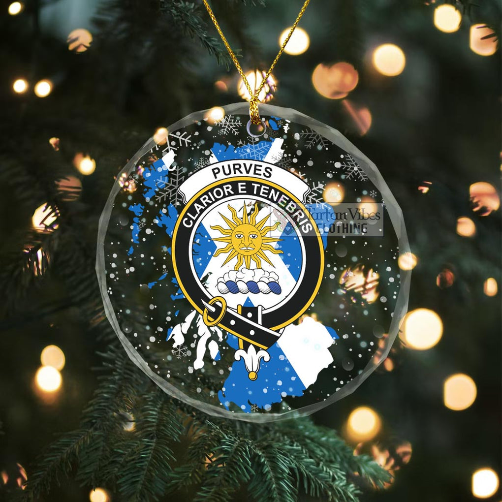 Purves Clan Crest Christmas Glass Ornament with Scotland Map Transparent Glass Circle - 2D-tartanvibesclothing