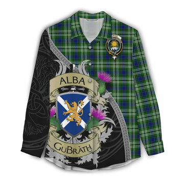 Purves Tartan Family Crest Women's Casual Shirt Lion Rampant Royal Thistle Shield Celtic Inspired Female - Tartan Vibes Clothing