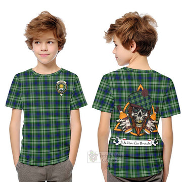 Purves Tartan Kid T-Shirt with Family Crest and Bearded Skull Holding Bottles of Whiskey Youth XL Size14 - Tartan Vibes Clothing