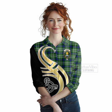 Purves Tartan Women's Casual Shirt with Family Crest and Celtic Symbol Style Female - Tartan Vibes Clothing