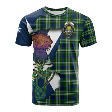 Purves Tartan Family Crest Cotton T-shirt Scottish Thistle Celtic Inspired