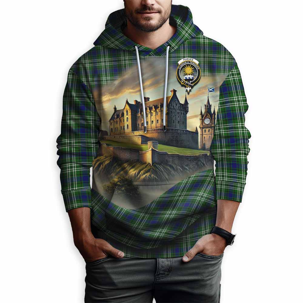 Purves Tartan Family Crest Hoodie with Scottish Ancient Castle Style Pullover Hoodie - Tartan Vibes Clothing
