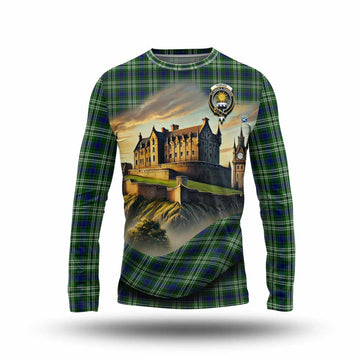 Purves Tartan Family Crest Long Sleeve T-Shirt with Scottish Ancient Castle Style Unisex - Tartan Vibes Clothing
