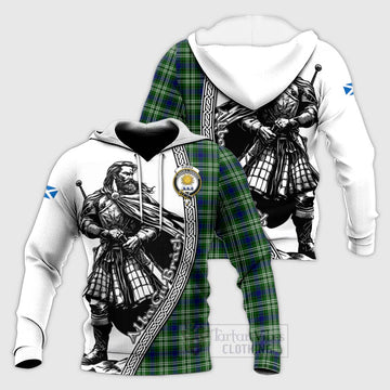 Purves Tartan Clan Crest Knitted Hoodie with Highlander Warrior Celtic Style Unisex Knitted Pullover Hoodie - Tartan Vibes Clothing
