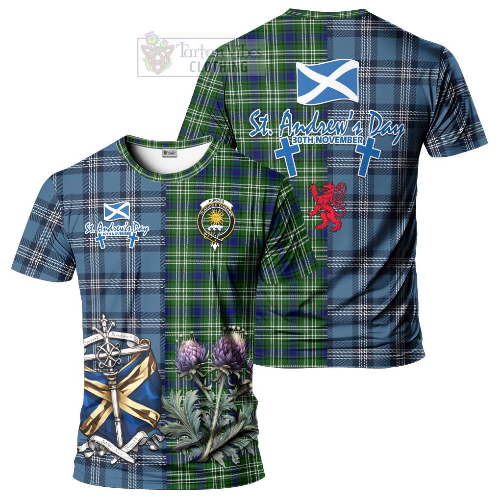 Tartan Vibes Clothing Purves Tartan T-Shirt Happy St. Andrew's Day Half Tartan Style