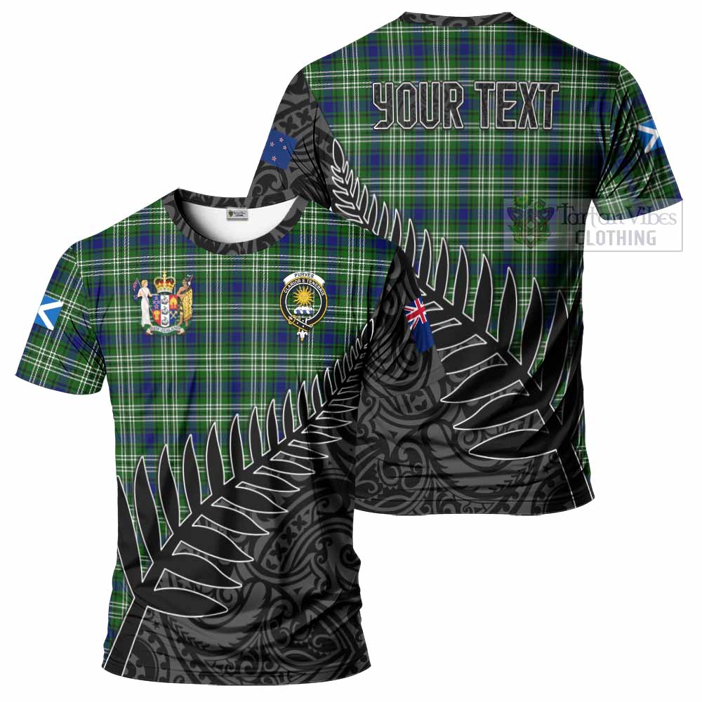 Tartan Vibes Clothing Purves Crest Tartan T-Shirt with New Zealand Silver Fern Half Style