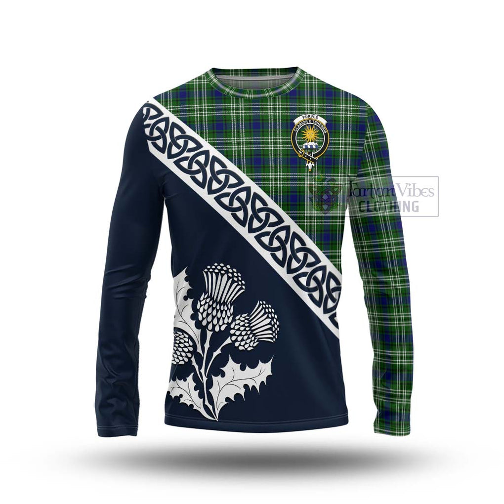 Purves Tartan Long Sleeve T-Shirt Featuring Thistle and Scotland Map Unisex - Tartan Vibes Clothing