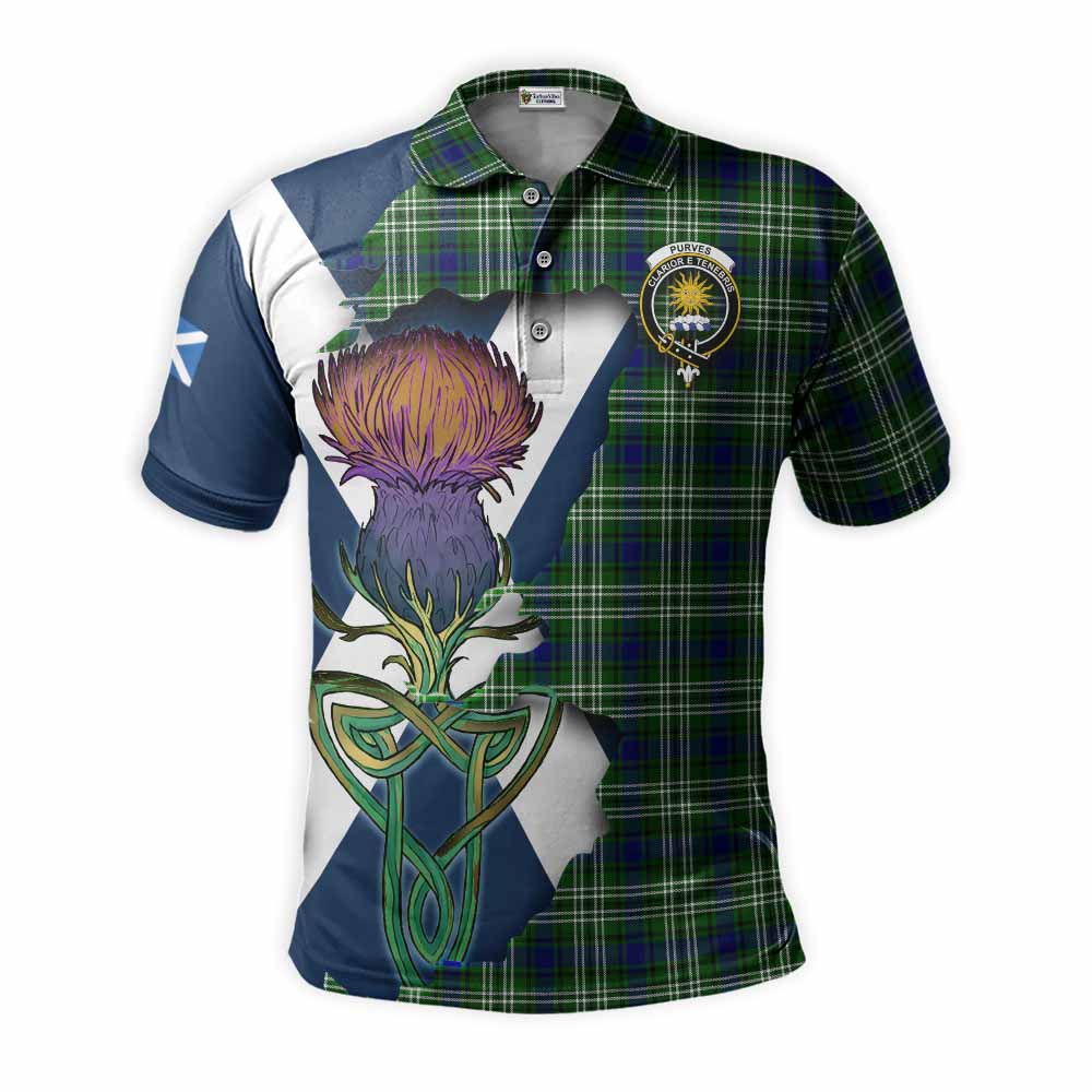 Purves Tartan Family Crest Polo Shirt Scottish Thistle Celtic Inspired Kid - Tartan Vibes Clothing