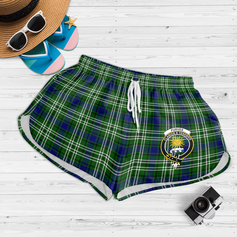 Purves Tartan Womens Shorts with Family Crest 4XL - Tartan Vibes Clothing