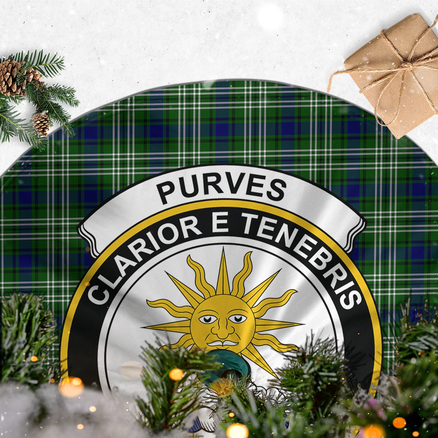 Purves Tartan Christmas Tree Skirt with Family Crest - Tartan Vibes Clothing