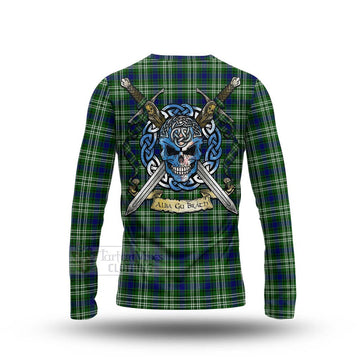 Purves Tartan Long Sleeve T-Shirt with Family Crest Celtic Skull Style - Tartan Vibes Clothing
