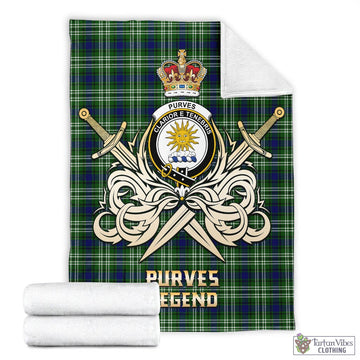 Purves Tartan Blanket with Clan Crest and the Golden Sword of Courageous Legacy
