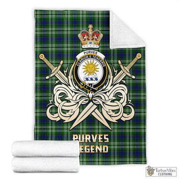 Purves Tartan Blanket with Clan Crest and the Golden Sword of Courageous Legacy - Tartan Vibes Clothing