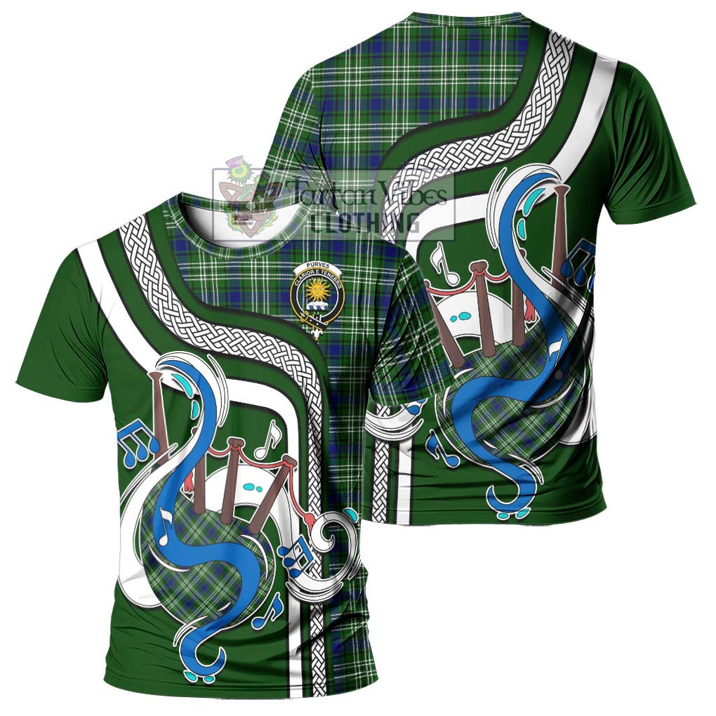 Purves Tartan T-Shirt with Epic Bagpipe Style - Tartanvibesclothing Shop