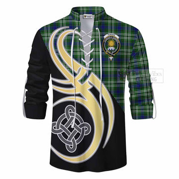 Purves Tartan Ghillie Kilt Shirt with Family Crest and Celtic Symbol Style - Tartan Vibes Clothing