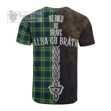 Purves Tartan Family Crest Cotton T-shirt Alba Gu Brath Be Brave Lion Ancient Style