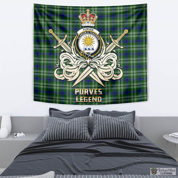 Purves Tartan Tapestry with Clan Crest and the Golden Sword of Courageous Legacy - Tartan Vibes Clothing