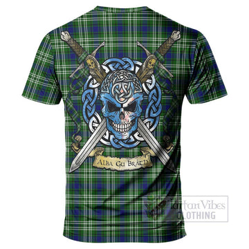 Tartan Vibes Clothing Purves Tartan T-Shirt with Family Crest Celtic Skull Style