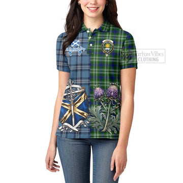 Purves Tartan Women's Polo Shirt Happy St. Andrew's Day Half Tartan Style - Tartan Vibes Clothing