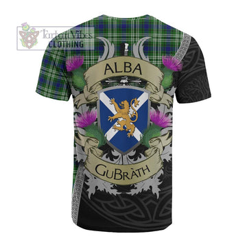 Purves Tartan Family Crest Cotton T-shirt Lion Rampant Royal Thistle Shield Celtic Inspired