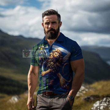 Purves Tartan Family Crest Men's Polo Shirt with Scottish Majestic Lion - Tartan Vibes Clothing