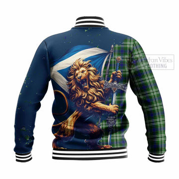 Purves Tartan Family Crest Baseball Jacket with Scottish Majestic Lion - Tartan Vibes Clothing
