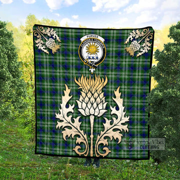Tartan Vibes Clothing Purves Tartan Quilt with Family Crest and Golden Thistle Style