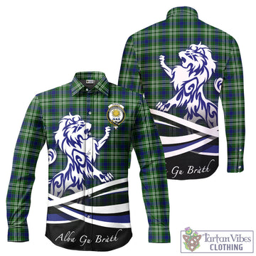Purves Tartan Long Sleeve Button Up Shirt with Alba Gu Brath Regal Lion Emblem - Tartan Vibes Clothing