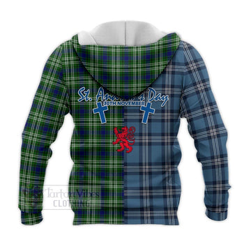 Purves Tartan Knitted Hoodie Happy St. Andrew's Day Half Tartan Style - Tartan Vibes Clothing