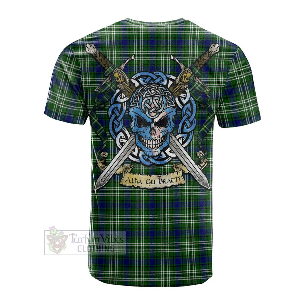 Tartan Vibes Clothing Purves Tartan Cotton T-shirt with Family Crest Celtic Skull Style