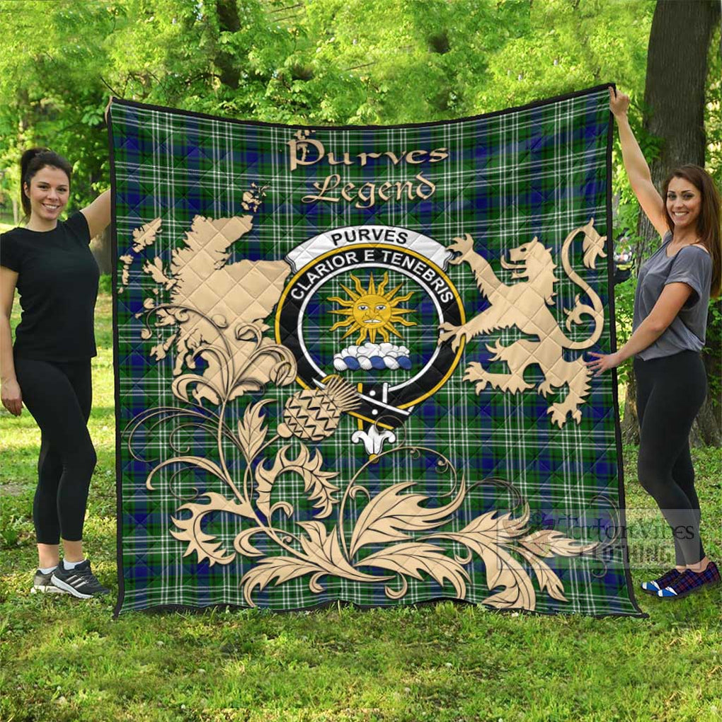 Tartan Vibes Clothing Purves Tartan Quilt with Family Crest and Scottish Symbol Style