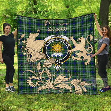Tartan Vibes Clothing Purves Tartan Quilt with Family Crest and Scottish Symbol Style