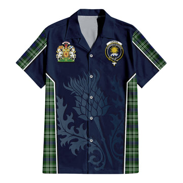 Tartan Vibes Clothing Purves Tartan Short Sleeve Button Up Shirt with Family Crest and Scottish Thistle Vibes Sport Style