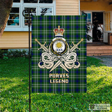Tartan Vibes Clothing Purves Tartan Flag with Clan Crest and the Golden Sword of Courageous Legacy