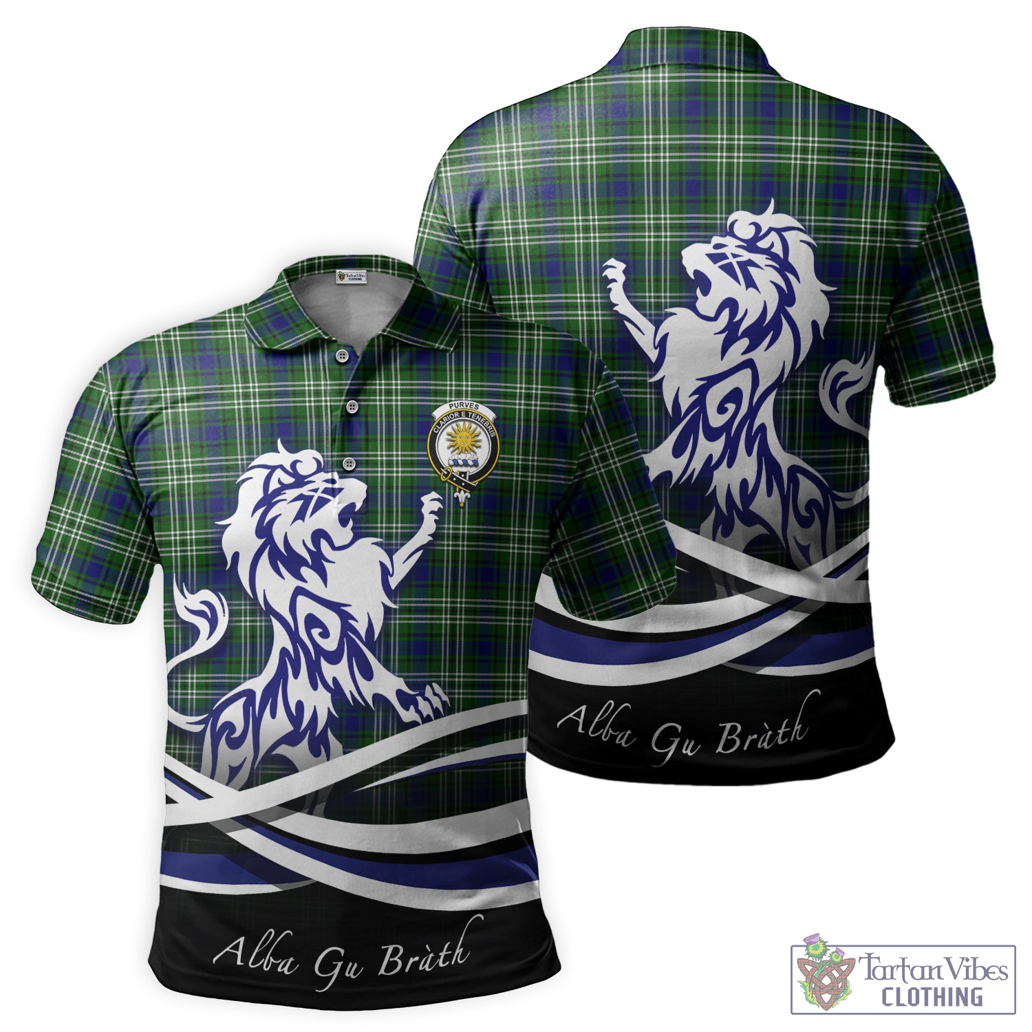 Purves Tartan Polo Shirt with Alba Gu Brath Regal Lion Emblem - Tartan Vibes Clothing