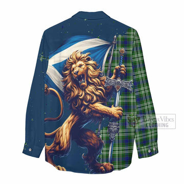 Purves Tartan Family Crest Women's Casual Shirt with Scottish Majestic Lion - Tartan Vibes Clothing