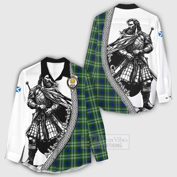 Purves Tartan Clan Crest Women's Casual Shirt with Highlander Warrior Celtic Style - Tartan Vibes Clothing