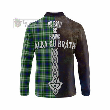 Purves Tartan Family Crest Long Sleeve Polo Shirt Alba Gu Brath Be Brave Lion Ancient Style