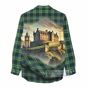 Purves Tartan Family Crest Women's Casual Shirt with Scottish Ancient Castle Style - Tartan Vibes Clothing