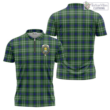 Purves Tartan Zipper Polo Shirt with Family Crest - Tartan Vibes Clothing