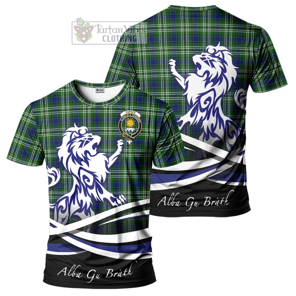 Purves Tartan Cotton T-shirt with Alba Gu Brath Regal Lion Emblem Women's Shirt - Tartan Vibes Clothing