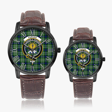 Purves Tartan Family Crest Leather Strap Quartz Watch - Tartan Vibes Clothing