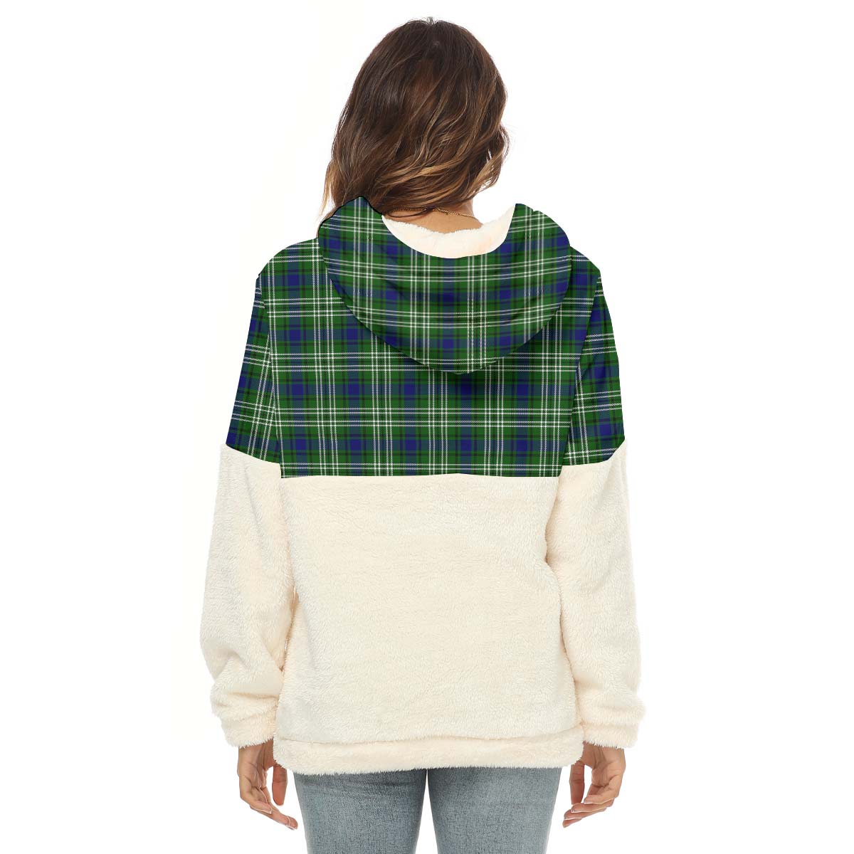 Purves Tartan Women's Borg Fleece Hoodie With Half Zip with Family Crest - Tartan Vibes Clothing