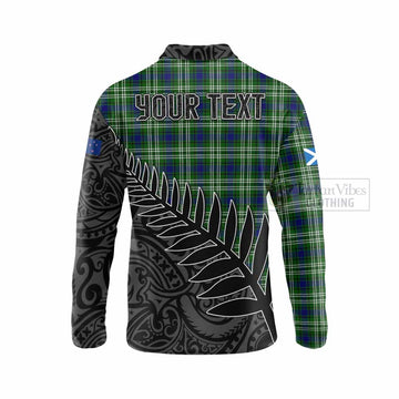 Tartan Vibes Clothing Purves Crest Tartan Long Sleeve Polo Shirt with New Zealand Silver Fern Half Style