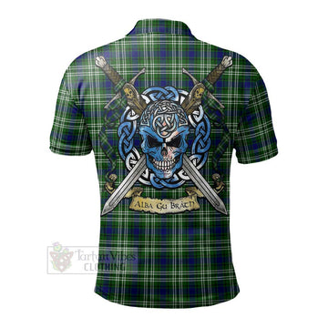 Purves Tartan Polo Shirt with Family Crest Celtic Skull Style - Tartan Vibes Clothing