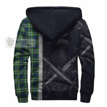 Purves Tartan Sherpa Hoodie with Family Crest Cross Sword Thistle Celtic Vibes - Tartan Vibes Clothing