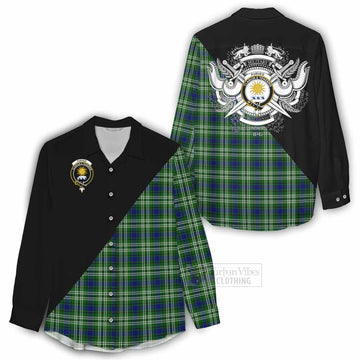 Purves Tartan Women's Casual Shirt with Family Crest and Military Logo Style - Tartan Vibes Clothing