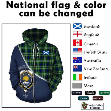 Purves Tartan Hoodie with Personalised National Flag and Family Crest Half Style - Tartan Vibes Clothing