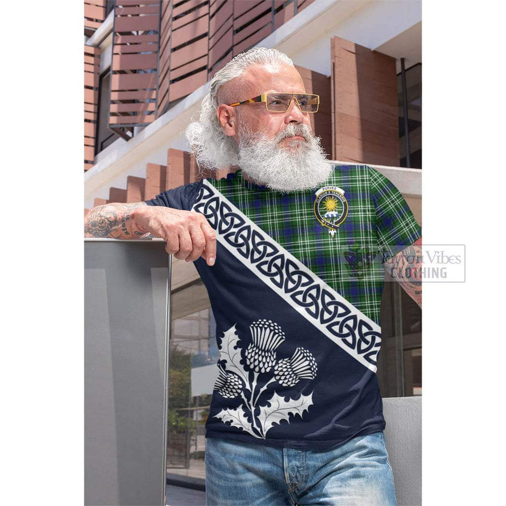 Purves Tartan Cotton T-shirt Featuring Thistle and Scotland Map Men's Shirt - Tartan Vibes Clothing