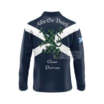 Purves Tartan Lion Rampant Long Sleeve Polo Shirt Proudly Display Your Heritage with Alba Gu Brath and Clan Name - Tartan Vibes Clothing